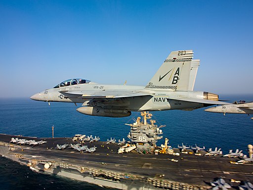 Flickr - Official U.S. Navy Imagery - Two F-A-18s fly over USS Enterprise. (1)