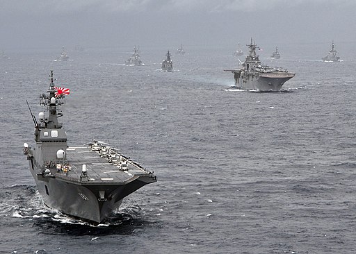 US Navy 091117-N-6233H-098 The Japan Maritime Self-Defense Force helicopter destroyer JS Hyuga (DDH 181) leads a formation of U.S. Navy and Japan Maritime Self-Defense Force sips during Annual Exercise (ANNUALEX 21G)