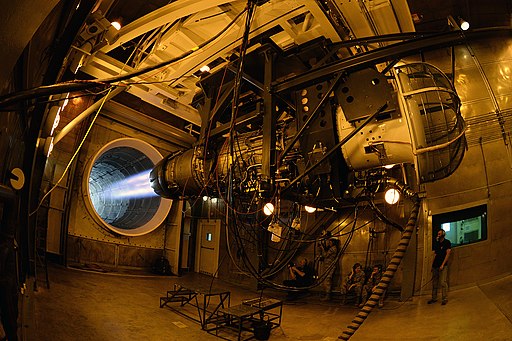 A General Electric F110 engine in max power during a test in the 576 AMS’s hush house engine facility at Hill AFB