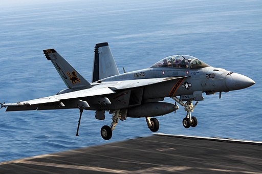 F-18F of VFA-213 landing on USS GHW Bush (CVN-77) in June 2014
