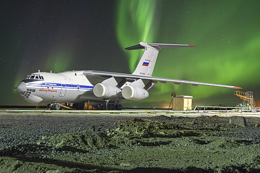 Ilyushin Il-76MD-90A with aurora and meteor