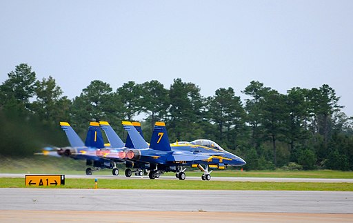 US Navy 110923-N-DC018-942 The engines of F-A-18 Hornets assigned to the U.S. Navy flight demonstration squadron, the Blue Angels