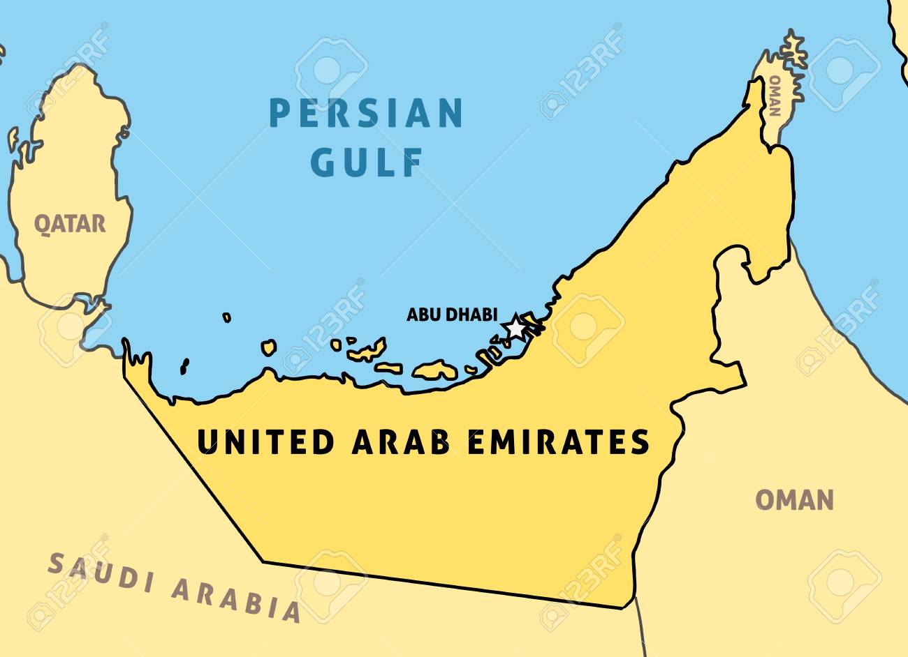 United Arab Emirates (UAE) map. Outline vector country map.