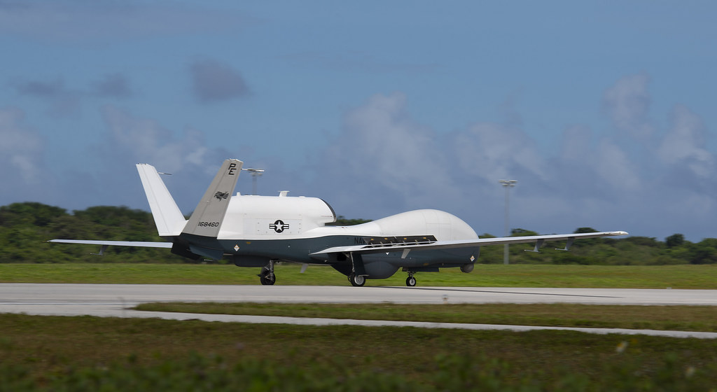 200112-F-SX156-1006rANDERSEN AIR FORCE BASE, Guam (Jan. 12, 2020) An MQ-4C Triton unmanned aircraft system (UAS) taxis after landing at Andersen Air Force Base for a deployment as part of an early operational capability (EOC) to further develop the concept of operations and fleet learning associated with operating a high-altitude, long-endurance system in the maritime domain. Unmanned Patrol Squadron (VUP) 19, the first Triton UAS squadron, will operate and maintain two aircraft in Guam under Commander, Task Force (CTF) 72, the U.S. Navy's lead for patrol, reconnaissance and surveillance forces in U.S. 7th Fleet. (U.S. Air Force photo by Senior Airman Ryan Brooks)